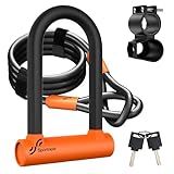 Sportneer Bike U Lock - Heavy Duty Anti Theft Bike Lock with 5ft Security Steel Cable - 17mm Shackle Bicycle U-Locks with Keys & Sturdy Mounting Bracket for Road, Mountain, Electric Bike - Orange