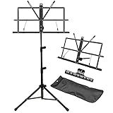 IRONTREE Sheet Music Stand with Clamp and Carrying Bag - 2 in 1 Dual-Use Desktop Book Stand, Portable and Lightweight, Designed for Kids to Carry Around (Black)