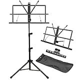 IRONTREE Sheet Music Stand with Clamp and Carrying Bag - 2 in 1 Dual-Use Desktop Book Stand, Portable and Lightweight, Designed for Kids to Carry Around (Black)