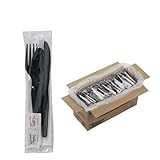 250 Plastic Cutlery Packets - Knife Fork Spoon Napkin Salt Pepper Sets | Black Silverware Sets Individually Wrapped Kits, Bulk Plastic Utensil Cutlery Disposable To Go Silverware
