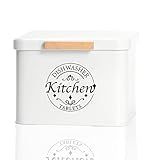 Dishwasher Pod Container with Hinged Lid. Farmhouse Metal Dishwaser Pods Holder for Kitchen Cabinet Organizer. Modern Kitchen Decor and Accessories. Dishwasher Detergent Tablet Storage(Cream)