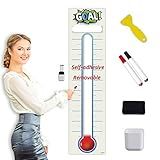 Fundraising Thermometer Chart Goal Tracker Decal - 48"x12" - Dry Erase Goal Setting Wall Poster Thermometer - Removable Giant Sales Goal Vinyl Sticker (Blue)