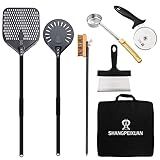 SHANGPEIXUAN 12-inch Hard Anodized Aluminum Pizza Spatula,Set Of 6 Commercial Pizza Oven Utensils, pizza Peel for Indoor & Outdoor Pizza Ovens, Pizza Oven Accessories