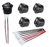 DaierTek ON Off Round Rocker Switches SPST 20mm Mini 12 Volt DC Mini Circle Toggle Switch 12V for Car Automotive RV 2 Pin Switch 120V Wired KCD1-5Pack