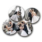 Smile Art Design Upload 4 Images Circle/Round Custom Coaster Print with Your Photos 4 Piece Set Glossy Vibrant Hardboard Personalized Photo Collage Picture Photo Prints Gifts Wedding Decoration