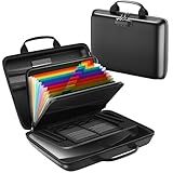 HIBWN Fireproof Document Box, Hard Case Fireproof File Organizer with Lock and 13 Pocket Accordion File Folder, Portable Safe Box for Home Office Travel to Storage Important Documents Laptop Black