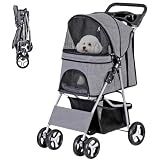 ZENY Foldable Pet Stroller, Cat/Dog Stroller with 4 Wheels