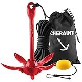 CHERAINTI Kayak Anchor Kit, 3.5 Lb Folding Grapnel Paddle Board Anchor with 40ft Marine Rope and Buoy for Fishing Canoes, Small Boats, Inflatables, SUP, Jet Ski, PWC, Portable Kayak & Boat Accessories