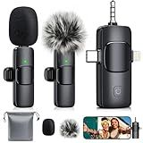 MENERESAS 3-in-1 Mini Microphone for iPhone: Wireless Lavalier Microphones for iOS/Android/Camera - Noise Reduction Lapel Mic for​​Live Stream - HiDefSound for Video Mavericks - Texture Black