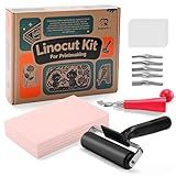 Linocut Kit for Printmaking with 5PCS 4"x6" Soft Rubber Linoleum Blocks, Brayer & Carving Tools – Block Printing & Stamp Making Supplies for Beginners & Artists