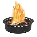 Koutemie Outdoor Smokeless Fire Pit Ring Liner 32-Inch Outer/28-Inch Inner Diameter, Heavy Duty Solid Metal Steel Round Firepit Rim Insert for Outside DIY Campfire Ring Above or In-Ground, Black