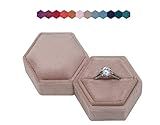 Beatrix & Luca Velvet Hexagon Ring Box for weddings, proposals, engagements, and photography (Dusty Rose Matte Single)