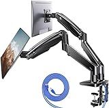 HUANUO NITROGLIDE™ Dual Monitor Stand for 13″–40″, Premium Dual Monitor Mount with USB, Height Adjustable Monitor Stand for 2 Monitors, VESA Mount with Clamp/Grommet Base, Holds 26.4lbs per Arm, HNDS7