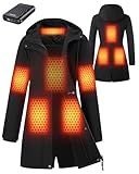 GOTOBI Graphene Heated Jackets for Women with 12V 18400mAh Battery Pack, Hood Fleece Lined Windproof Waterproof Coat