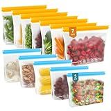 IDEATECH 12Pack Reusable Food Storage Bags Dishwasher Safe,Leakproof Gallon Freezer Bags, BPA Free Quart Sandwich Size Silicone Reusable Baggies for Marinate Meats,Travel(7Gallon 5Quart, Colored)