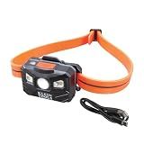 KLEIN TOOLS 56064 Rechargeable Auto-Off LED Headlamp, Silicone Strap, 400 LMS, All-Day Runtime, for Work, Running, Outdoor Hiking, Camping