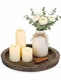 Hanobe Candle Plate Holder Tray: Round Wood Decorative Candle Plate - Rustic Farmhouse Coffee Table Decor - Tealight Pillar Trays for Home Decor (Distressed)