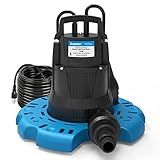 Acquaer 1/4 HP Automatic Swimming Pool Cover Pump, 2250 GPH Submersible Sump Pump with 3/4” Check Valve Adapter & 25ft Power Cord, Water Removal for Pool, Hot Tubs, Rooftops, Water Beds and more