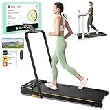 UREVO Smart 2-in-1 Folding Treadmill, Compact Walking Pad with Safety Handle, Plug and Play, Dual LED Display, Workout APP, Walking or Running for Home Office, Remote Included