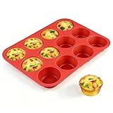 CAKETIME 12 Cups Silicone Muffin Pan - Nonstick Cupcake Pan 1 Pack Regular Size Silicone Mold for Baking