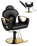 MIMWOW Salon Barber Chair, Reclining Salon Chair for Hair Stylist, Hair Salon Chair with Heavy Duty Hydraulic Pump, 360 Swivel Styling Braiding Hairdresser Chair for Home Barbershop, Black Gold