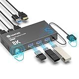 USB 3.0 HDMI KVM Switch 1 Monitor 2 Computers, 8K@60Hz KVM Switches for 2 Computers Sharing Monitor Keyboard Mouse Hard Drives Printer,with EDID Adaptive,2*USB Cable and Controller.