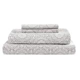 Comfort Spaces 100% Cotton Percale Sheets Queen Size 4 Pcs, Adelia Gray
