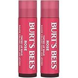 Burt's Bees Lip Tint Balm Stocking Stuffers Gifts, Long Lasting 2 in 1 Duo Tinted Balm Formula, Color Infused with Hydrating Shea Butter for a Natural Looking Buildable Finish, Petal Rose (2-Pack)