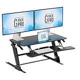 G-PACK PRO 36″ Wide Standing Desk Converter – Sit-to-Stand Workstation for Dual Monitors, Height Adjustable Up to 17.3″ with Large Keyboard Tray – Black