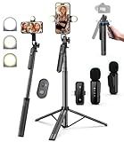 Yeaki Vlogging Kit for iPhone/Android, 71" Selfie Stick Tripod for iPhone with Light, Wireless Remote & Microphone, Adjustable Phone Tripod for TikTok/YouTube Starter Content Creator Essentials Kit