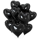 Black Heart Balloons,10Pcs Black Foil Heart Shaped Love Balloons,18Inch Helium Polyester Film Balloon for Valentines,Engagement,Birthday,Anniversary,Wedding Party Decorations