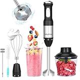 Keylitos 5 in 1 Immersion Hand Blender Mixer, [Upgraded] Handheld Stick Blender with 600ML Chopper, 800ML Beaker, Whisk and Milk Frother for Smoothie, Baby Food, Sauces Red,Puree, Soup (Black)