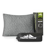 PEUJEW Camping Pillow Travel Pillow Small Shredded Memory Foam Pillow - Compressible Medium Firm, Breathable Cover, Ideal Backpacking Hiking, Airplane and Car