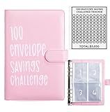AASLOB 100 Envelopes Money Saving Challenge, 100 Envelope Challenge Binder, Easy and Fun Way to Save $5,050, Savings Challenges Budget Book Binder with Cash Envelopes for Office,Home,School (Pink)