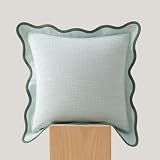 Double Stitch 100% Cotton Scalloped Throw Pillow Covers, Aqua Mint