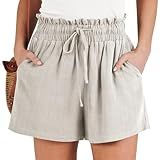 ANRABESS Linen Shorts for Women Summer Casual Wide Leg Loose High Waist Drawstring Dressy Beach Shorts 2025 Comfy Clothes Large Apricot