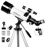 Koolpte Telescope for Kids, 70mm/500mm AZ Refractor for Beginners, White | Portable telescope for kids and beginners to view the Moon and landscapes, with AZ mount, phone adapter, remote and case.