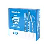 Amazon Basics Disposable Clear Assorted Cutlery Set, Premium Quality, 192 Count, Large Combo Pack Forks, Spoon and Knives