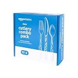 Amazon Basics Disposable Clear Plastic Cutlery Set, Premium Quality, Strong, 192 Count, Large Combo Pack Forks, Spoons and Knives