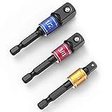 CIGOTU Socket Adapter Extension Set, 1/4, 3/8, 1/2 Inch Hex Shank, Impact Grade, Power Drill to Socket Converter, 3-Piece (Black)