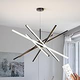 Modern Sputnik Chandelier Ceiling LED Black Pendant Light Embedded Mount Chandeliers Dining Room Light Fixtures Over Table Dimmable with Remote Control for Living Room Kitchen Bedroom (6-Light Black)