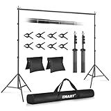 EMART Backdrop Stand 10x10ft(WxH) Photo Studio Adjustable Background Stand Support kit with 2 Crossbars, 8 Clamps, 2 Sandbags and Carry Bag for Parties, Events Decoration, Wedding, Photography