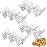 QENWKXZ Taco Holders Set of 4 - Professional Stainless Steel Taco Stand Holds Up to 3 Tacos Each - Oven, Grill & Dishwasher Safe Taco Rack with Easy-Access Handles for Hard & Soft Shells