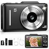 Digital Camera 4K Autofocus Vlogging Camera for Photography with 16X Zoom Anti Shake, 32GB Card, 48MP Compact Portable Point and Shoot Camera for Kids Boys Girls Teens Beginner（Black）