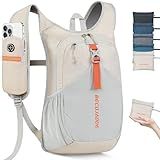 BECOJADDE 15L Small Hiking Backpack for Men Women Foldable Packable Back Pack Ultralight Hiking Daypack for Travel Camping Outdoor, Beige