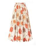 Kingfancy Women's Pleated Skirt A-Line Midi Skirts Ivory Flower M | Chiffon, Elastic High Waist, Print Floral, Flowy, Beach Vacation, Summer Travel Outfit, Daily Casual Wear, Holiday Party