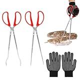15 Inch Snake Feeding Tongs, 2 PCS Stainless Steel Reptile Tongs, Extra Long Large Tweezers for Bearded Dragon Ball Python Tank Accessories Terrarium Supplies With Gloves