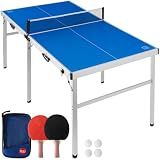 Best Choice Products Ping Pong Table 6 Foot Mid-Size Portable Folding Table Tennis Table for Indoor & Outdoor Play, Compact Game Table with Net, Paddles & Balls - Blue
