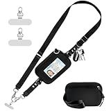 Tiostep Clip and Go Strap for Phone with Wallet Crossbody Phone Lanyard Adjustable and Detachable RFID Wristlet Wallet with ID Window and Zippered, Black