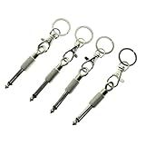 Sujosa 4pcs Guitar and Bass Plug Keychains, 6.35mm 1/4 Inches Audio Jack, Music Enthusiasts Accessories, Electric Amplifier Connector Key Rings for Wall Mountable Amp Cable Holder Kit (Silver)
